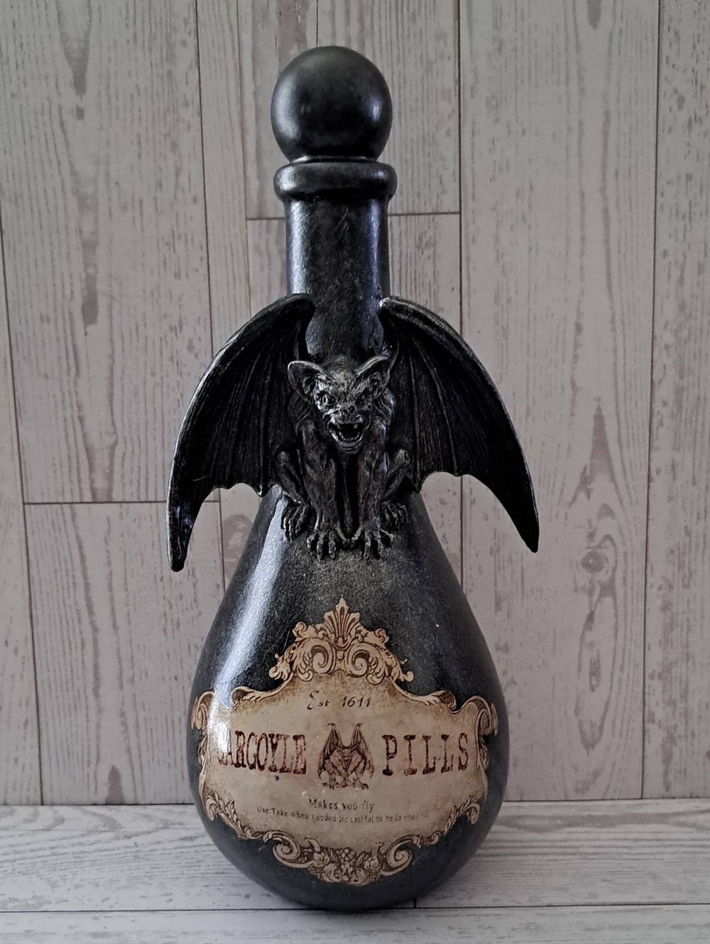 Gothic Gargoyle Spell Bottle Decorative Apothocary Halloween Decor Prop Black